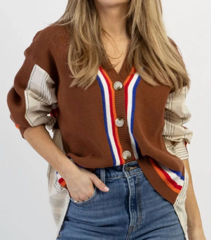 Charlie Hi-Lo Contrast Cardi In Choco