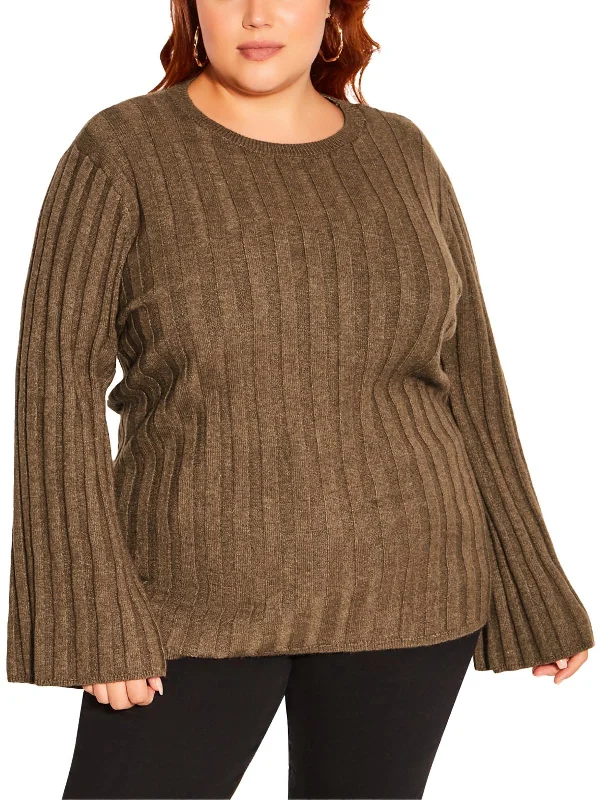 Plus Womens KNit Ribbed Trim Pullover Sweater