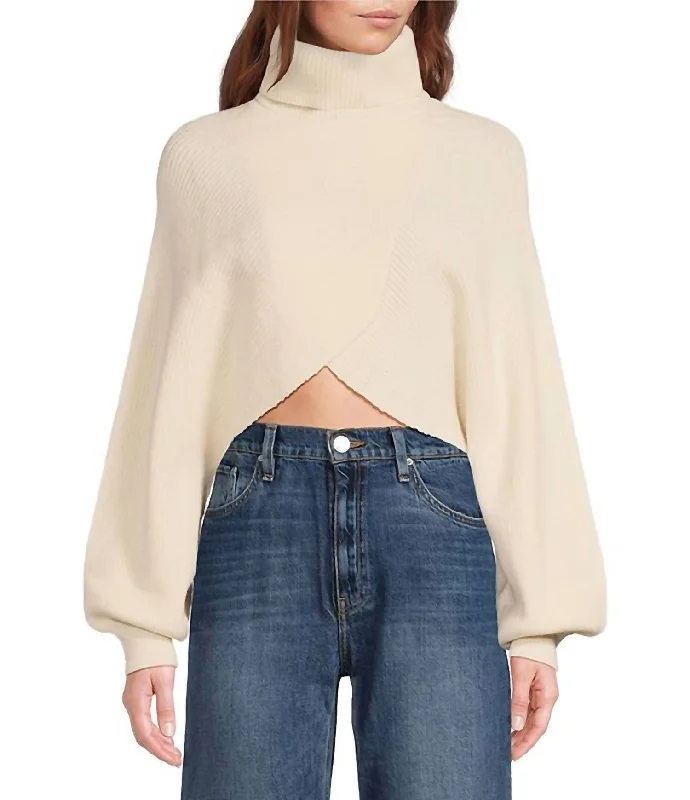 Sweater Cropped Turtleneck Long Sleeve In Unbleached White