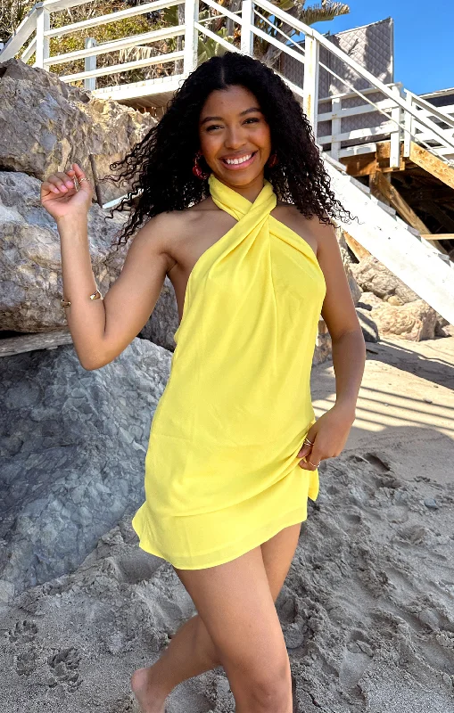 Jasmine Halter Mini Dress ~ Bright Yellow