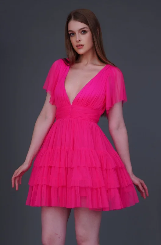 Madison Bright Pink Tulle Mini Dress