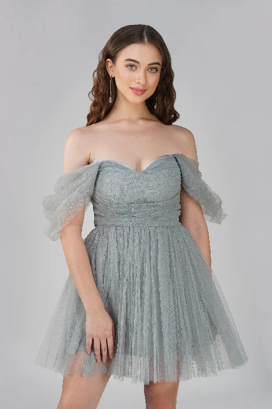 Sydney Dusty Blue Tulle Mini Dress