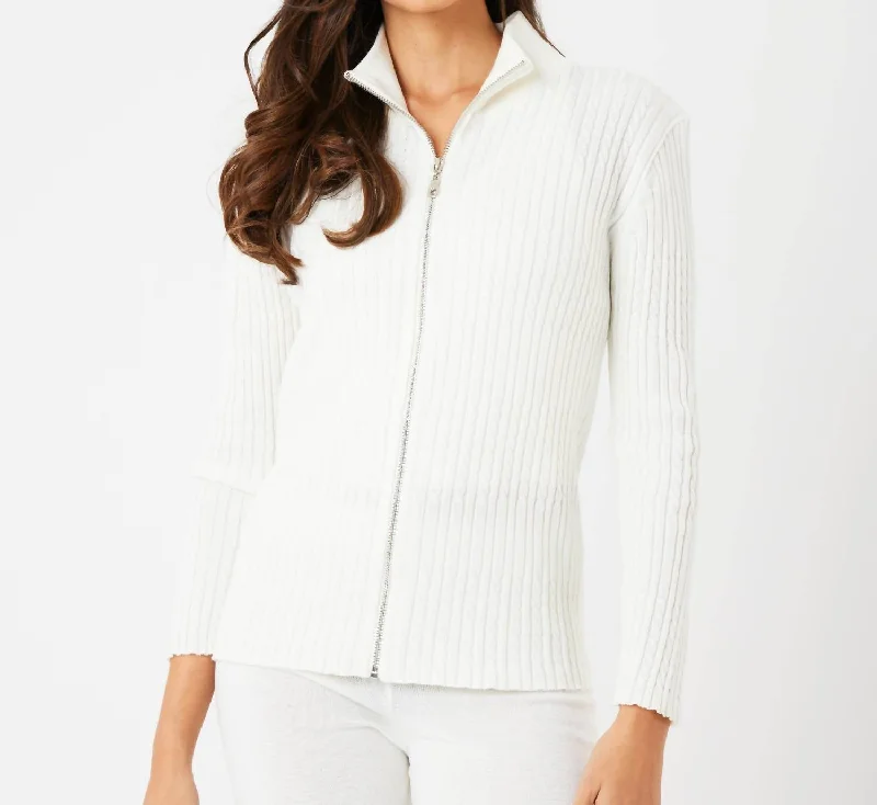 Braided Zip Up Jacket In Ivory