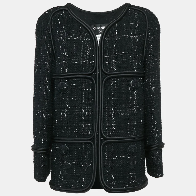 Chanel Black Tweed Corded Detail Jacket