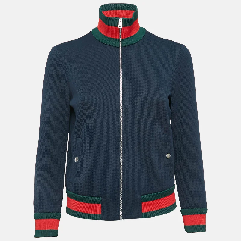 Gucci Navy Blue Web Nylon Drill Zip-Up Jacket