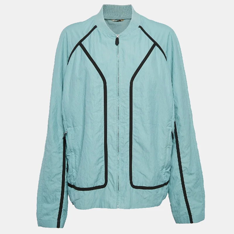 Hermes Blue Synthetic Zip-Up Bomber Jacket