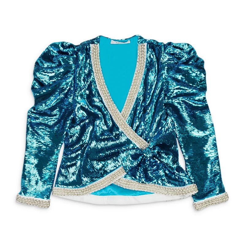 RODARTE SEQUINED TEAL WRAP JACKET