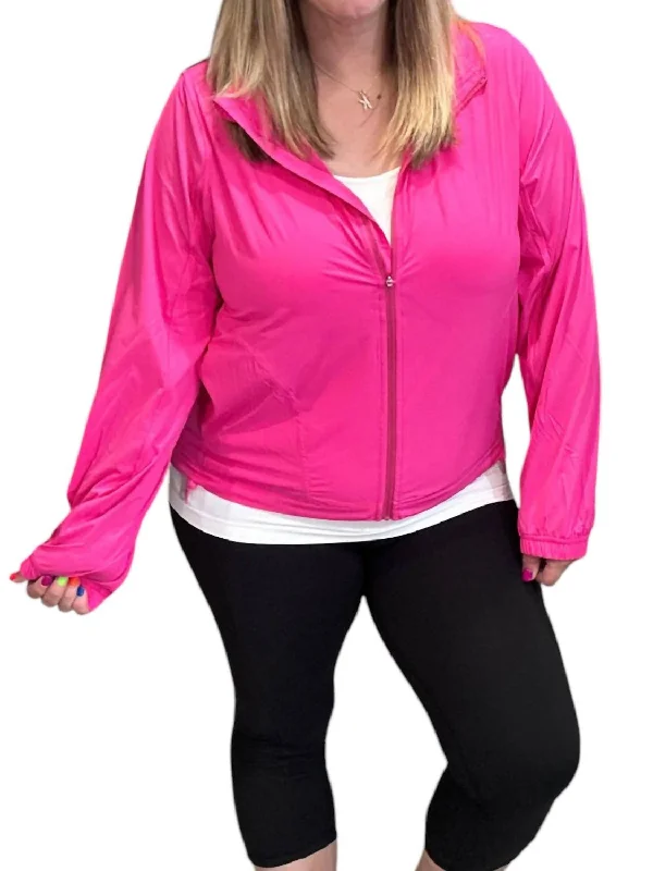 Stretch Long Sleeve Hoodie Jacket In Sonic Pink