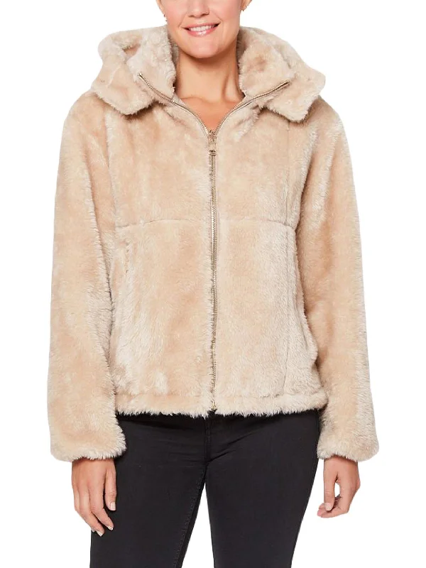 Womens Lightweight Reversible Faux Fur Coat