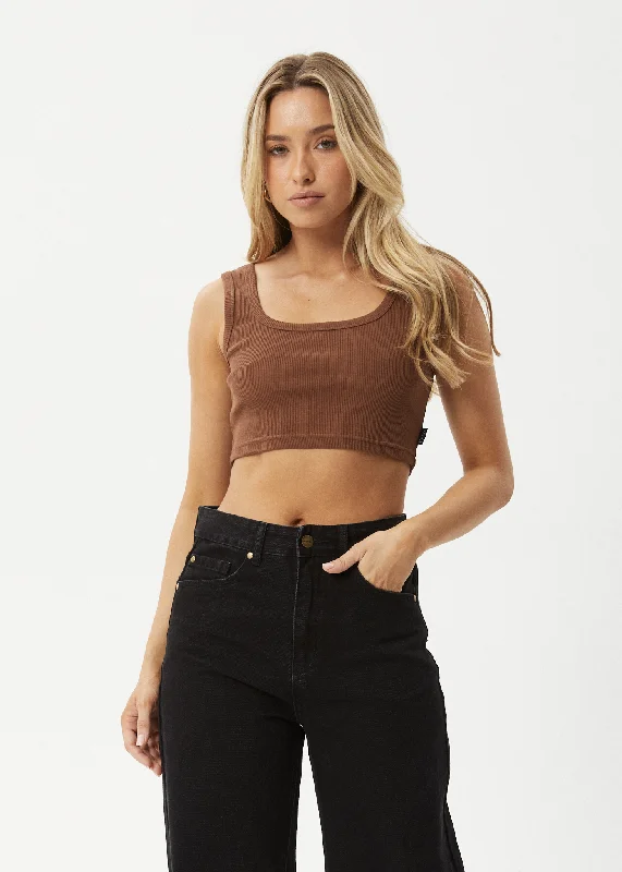 AFENDS Womens Chia - Ribbed Cropped Singlet - Toffee