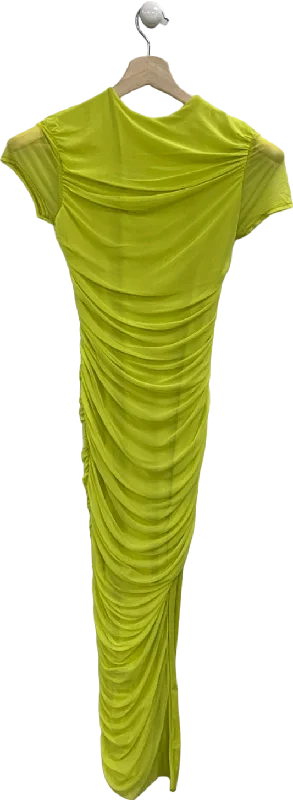 Club L Lime T Shirt Style Midi Dress With Mesh Overlay And Curved Skirt UK 8