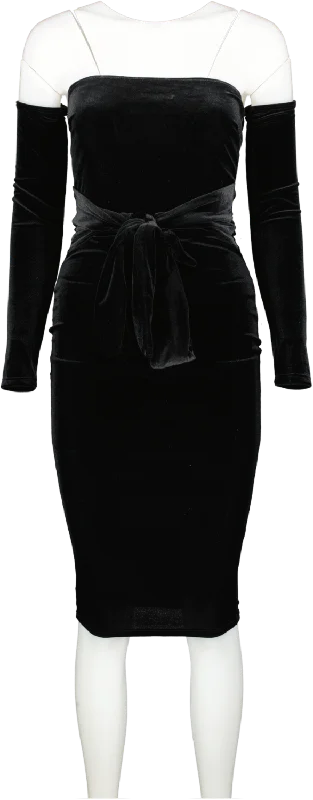 Fashion Nova Black Stay Close Velvet Midi Dress UK 4