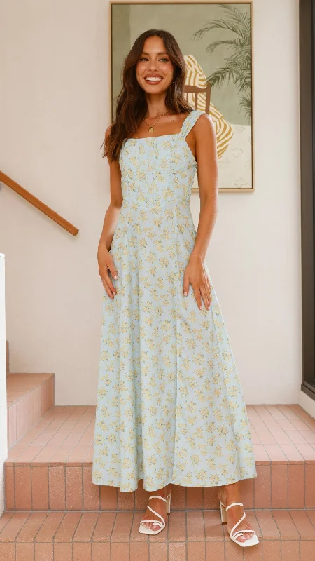 Kalea Midi Dress - Blue / Yellow Floral