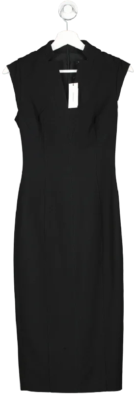 Karen Millen Black Structured Crepe Forever Cap Sleeve Midi Dress UK 6