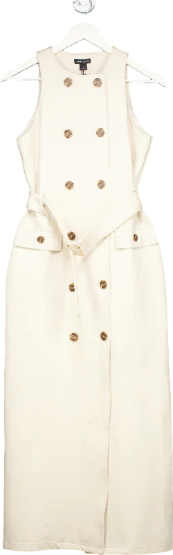 Karen Millen Cream Ponte Button Detail Belted Midi Dress S