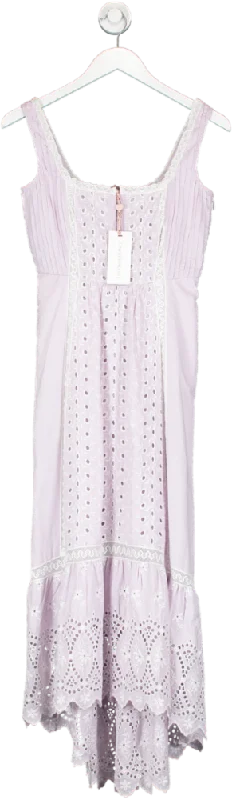 loveshackfancy lilac crochet-trimmed broderie anglaise midi dress UK XXS