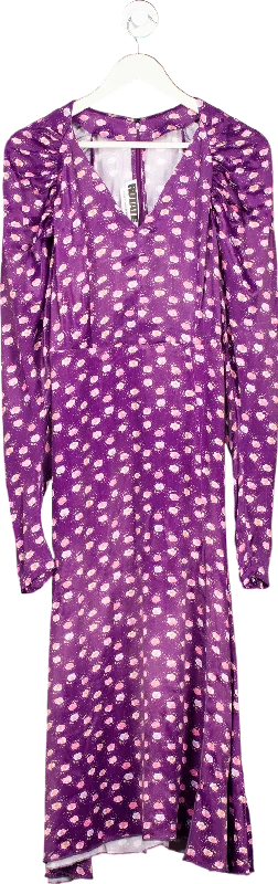 ROTATE Purple Clair Pansy print midi Dress DK40 UK 12