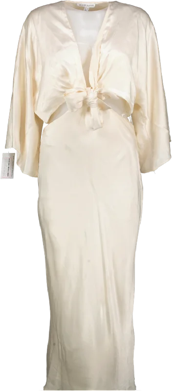 Shona Joy Cream La Lune Tie Front Bias Midi Dress UK 10