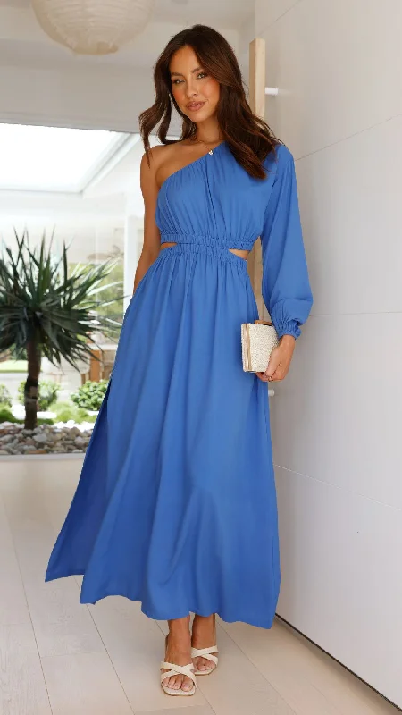 Skye One Shoulder Midi Dress - Cerulean