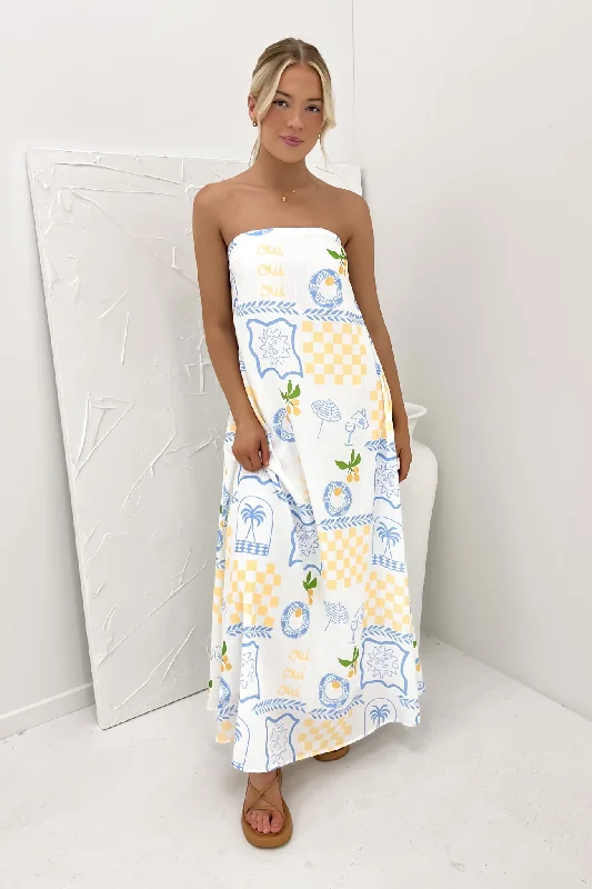 Sloane Maxi Dress Blue Yellow Holiday