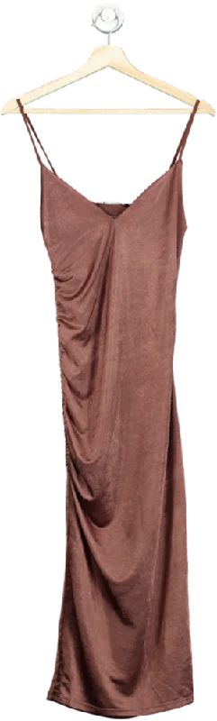 Zara Brown Ruched Midi Dress UK S