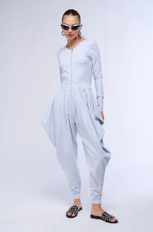 CATCH FLIGHTS NOT FEELINGS FRONT ZIP KNIT JUMPSUIT