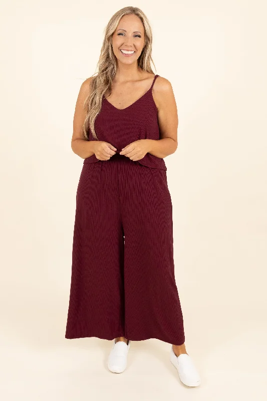 Finding My Peace Jumpsuit, Dark Burgundy