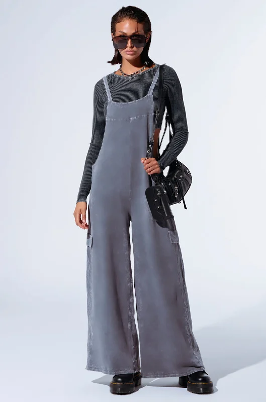 GAIA WASHED WIDE LEG JUMPSUIT IN CHARCOAL