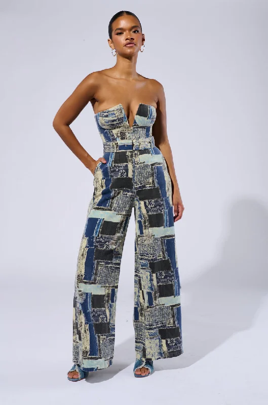 HENDRIX PRINTED DENIM JUMPSUIT