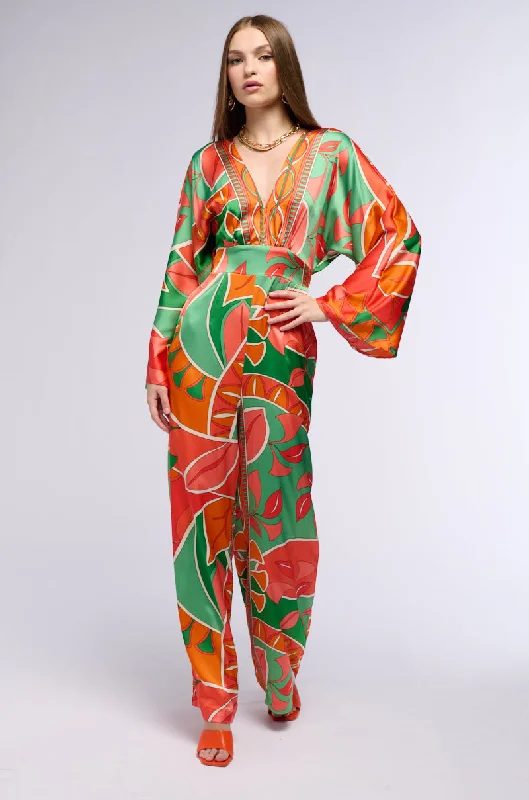 PRINCESS ORANGE PRINTED WIDE LEG JUMPSUIT