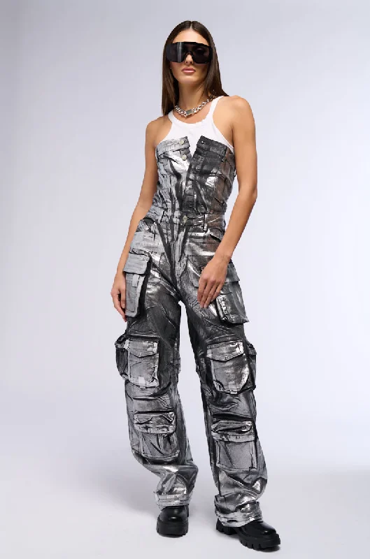 STAR OF THE SHOW METALLIC DENIM JUMPSUIT