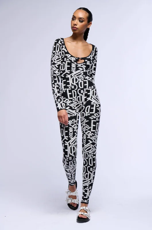 TURNING HEADS KNIT LONG SLEEVE JUMPSUIT IN BLACK