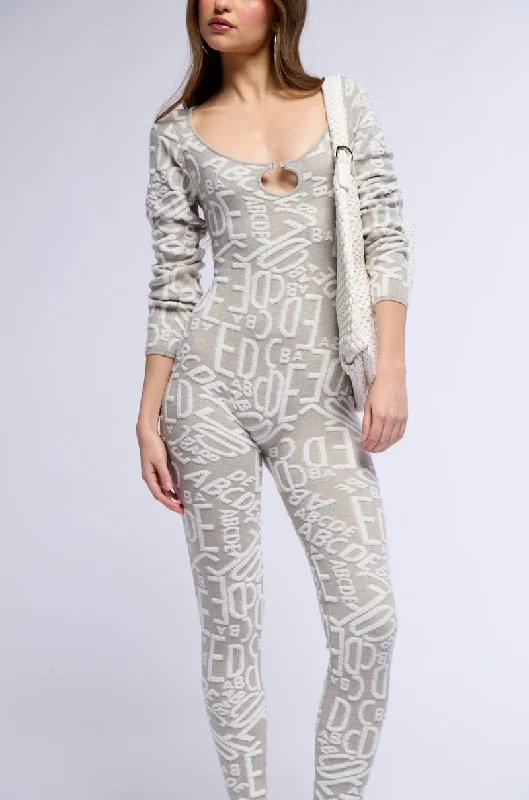 TURNING HEADS KNIT LONG SLEEVE JUMPSUIT IN GREY